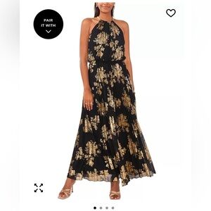 MSK Metallic-Print Pleated Blouson Gown